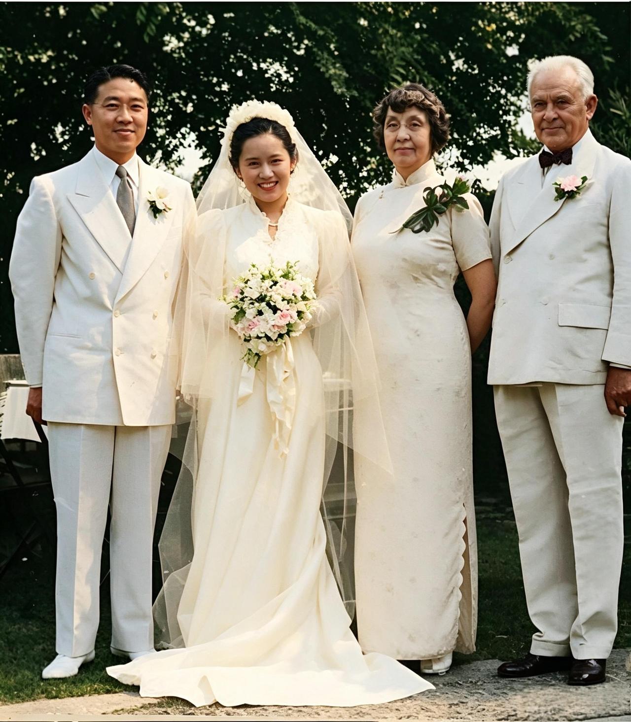 这是袁项城之孙袁家骝与反袁项城斗士吴仲裔之女吴健雄的婚礼。由钱学森担任摄像记录婚