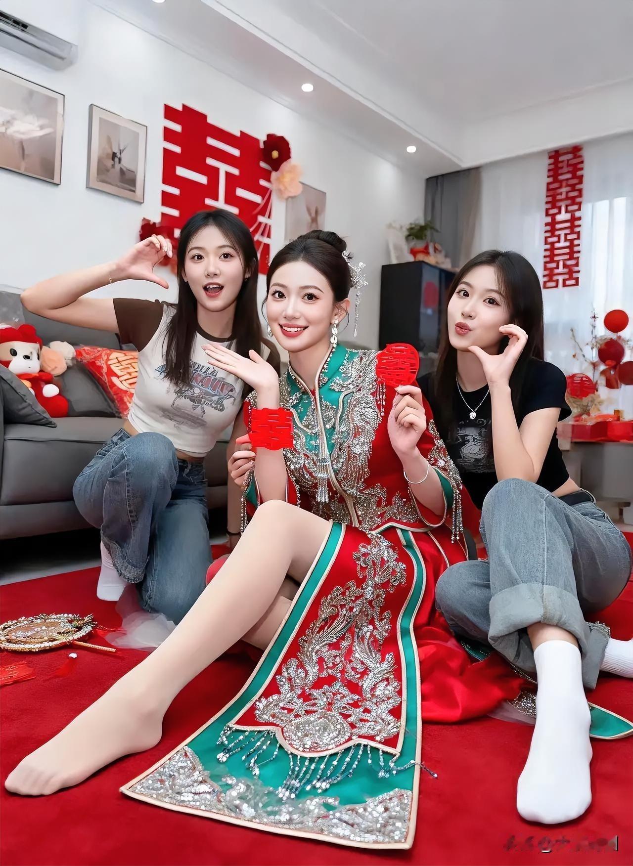 姐妹们一同拍摄婚纱照，开心得不得了！旅拍婚纱照景点海边婚纱美照婚房佳侣照结