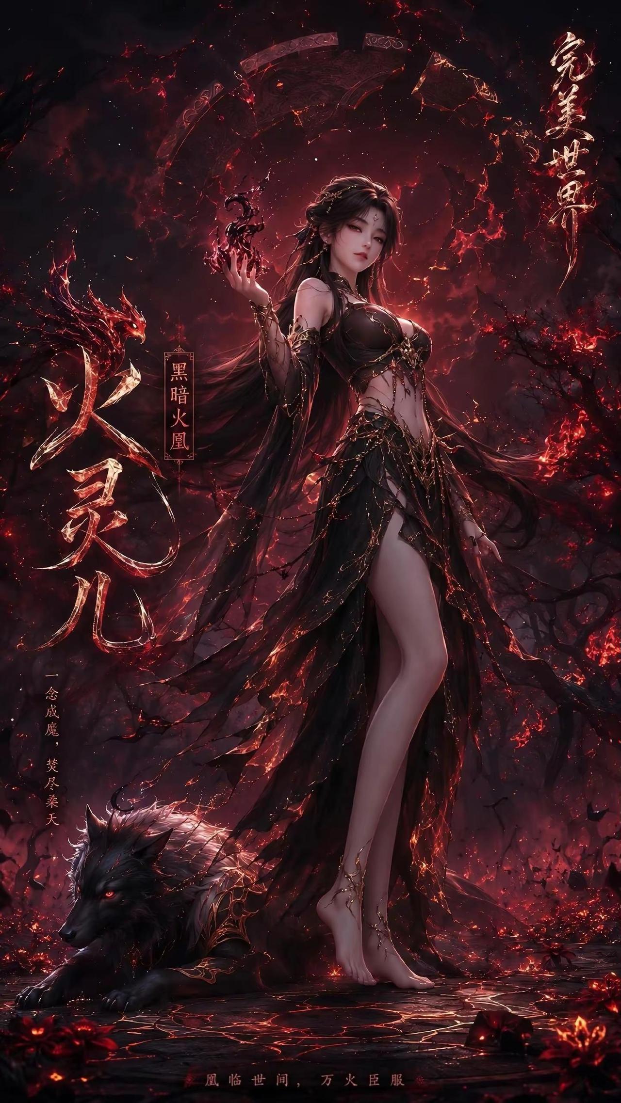 黑暗火凰。完美世界火灵儿ai创作