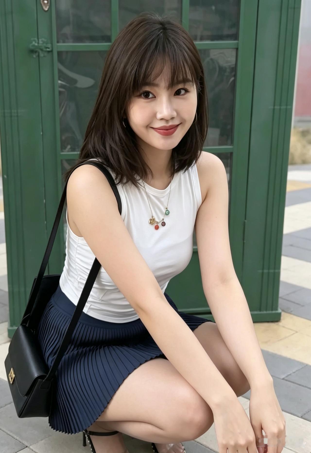 你是浅夏的第一缕风吹过白桦林、红砖楼、江边的秋千白背心裹着温柔的光藏青百褶