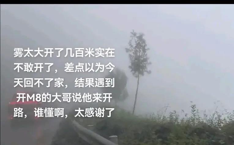 打脸“纯视觉是未来”，迷雾天问界M8前面带路，换作纯摄像头你觉得能看多清晰，