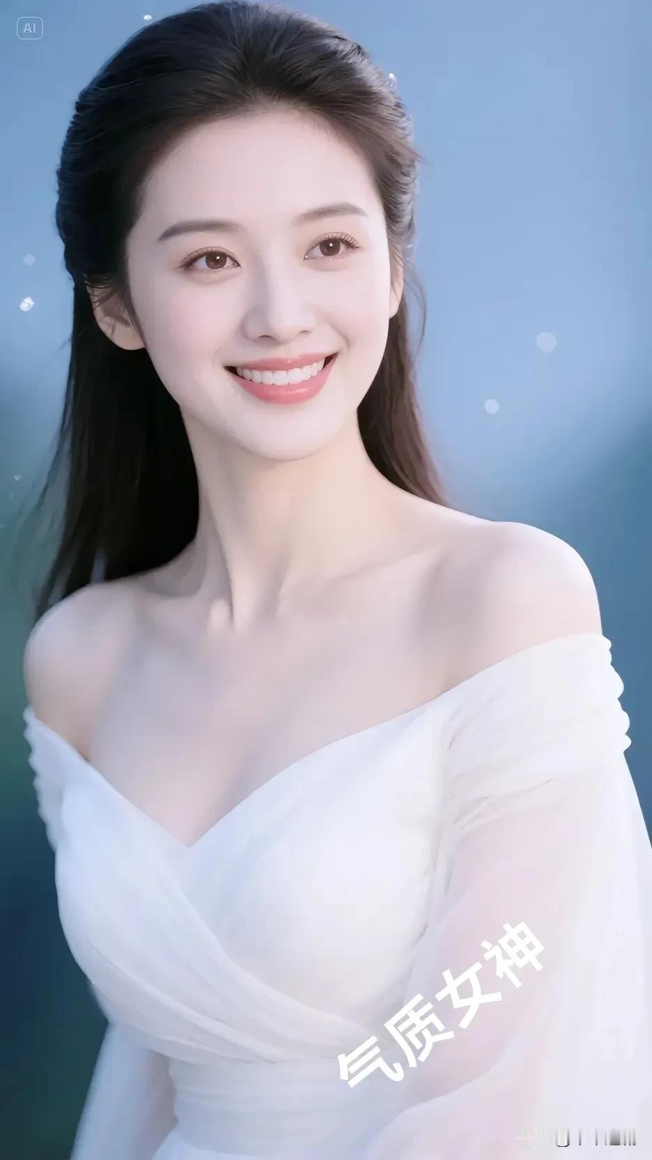 温柔可爱的女生你喜欢吗?她一袭白纱露肩裙，长发温婉束起，在清透光影里，似月下的