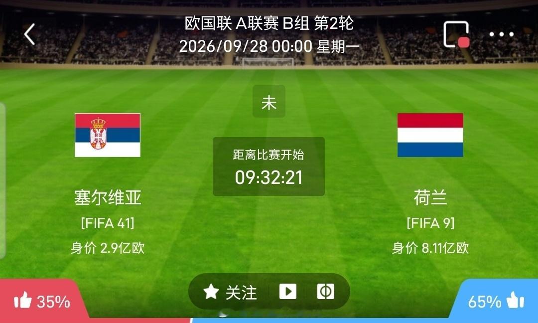 【足球】周日005欧国联方向：塞尔维亚vs荷兰欧国联：塞尔维亚VS荷兰时间：20