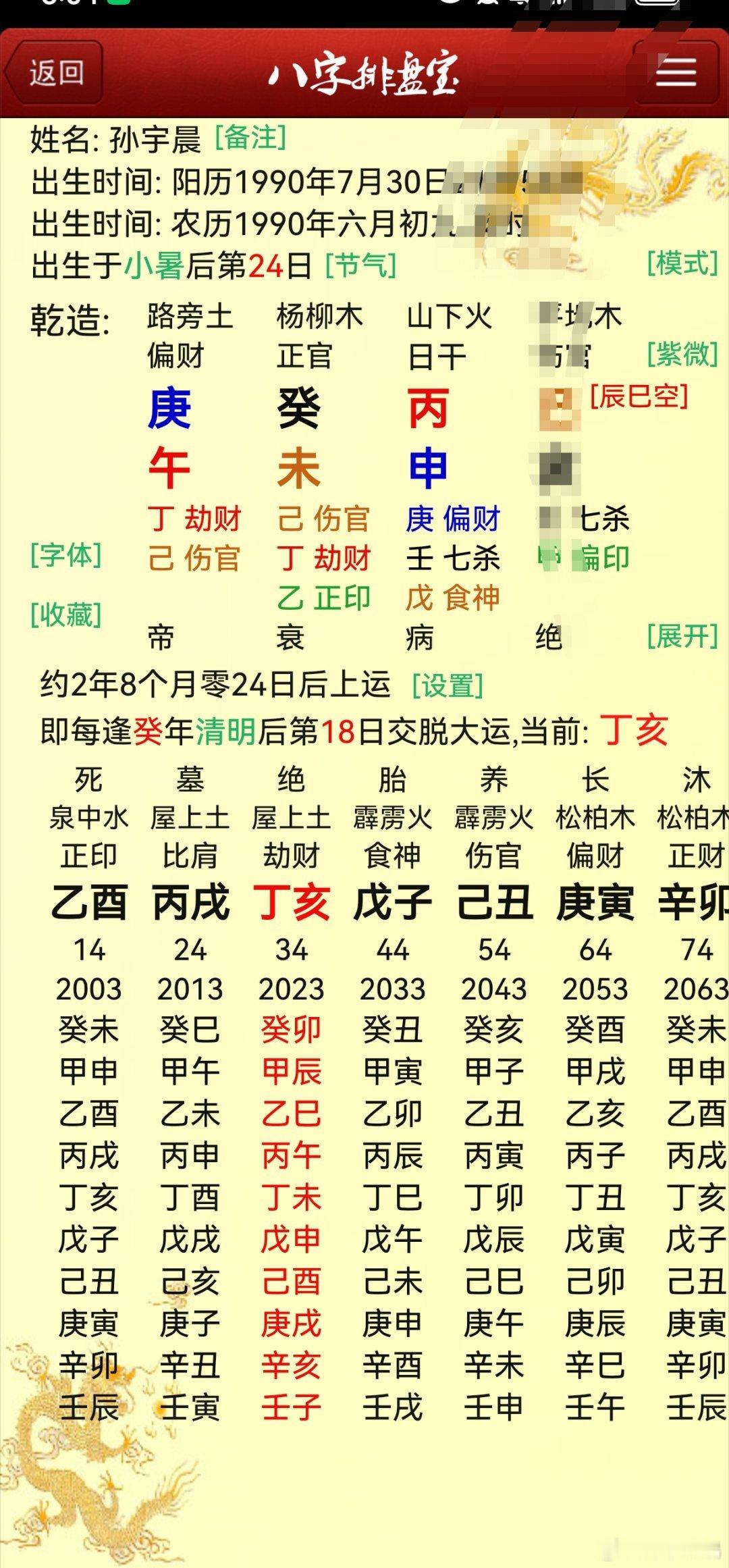 孙宇晨人品伤官生财，财生官，伤官克官，前三柱也没有印来通关。花心多情，胆大自私，