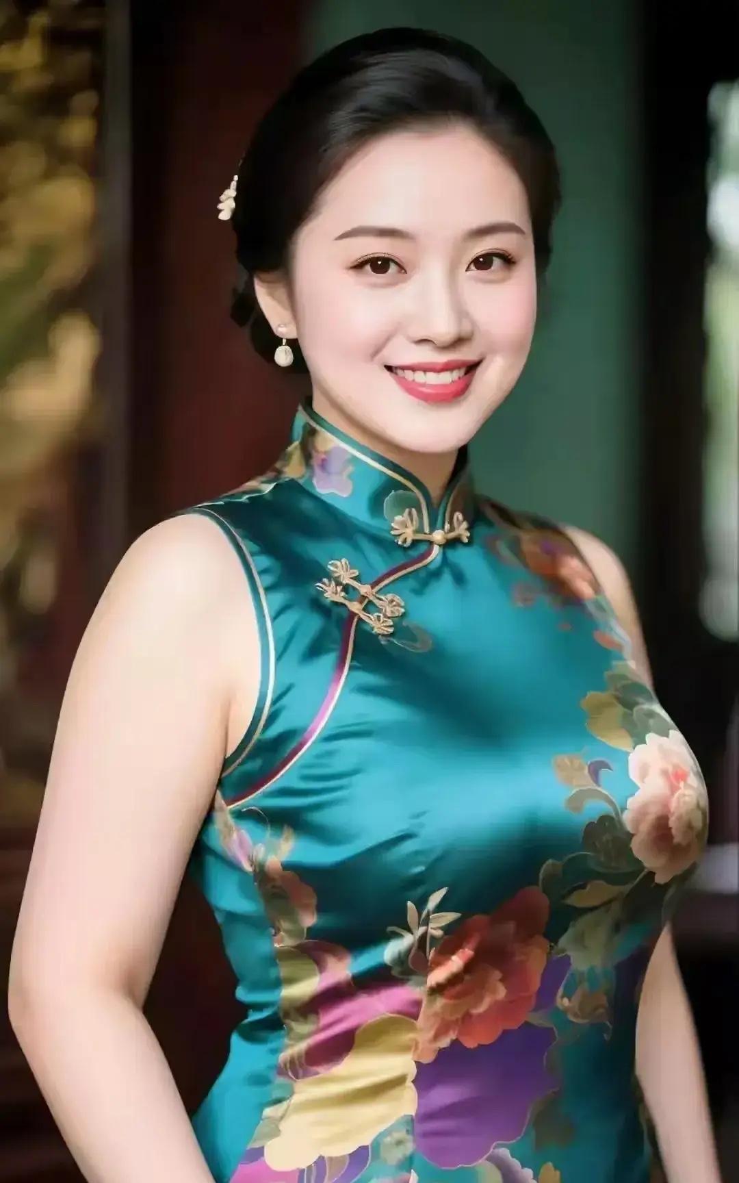 拉长的青春一袭翠色旗袍，是岁月裁出的诗笺。繁花绽于襟前，似把春光揉进丝线，将青
