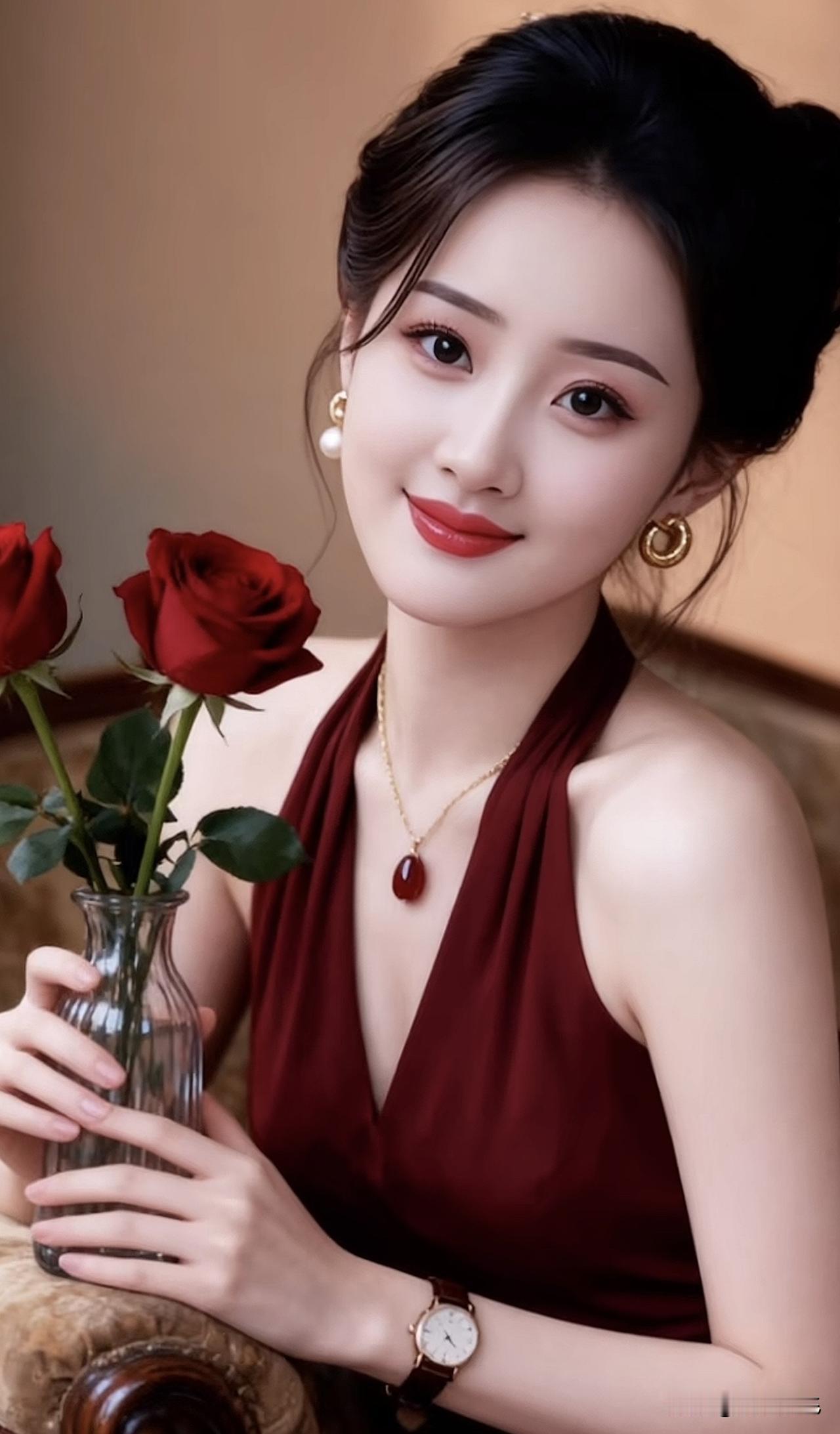 优雅红玫瑰，甜美少女心，尽显温柔魅力！🌹💖红玫瑰花实拍玫粉色玫瑰淡粉色的