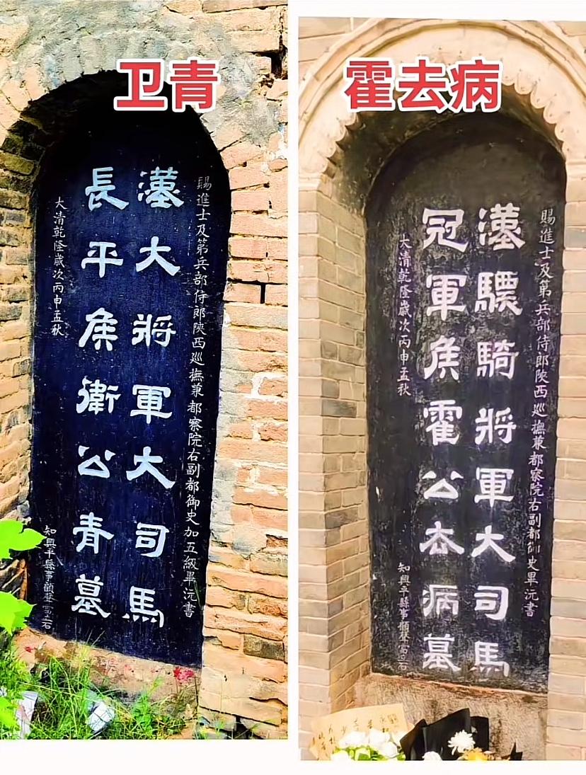 卫霍墓碑引发大讨讨。首先，一看卫青的碑文有大将军，而霍去病最高职务是骠骑将军。有