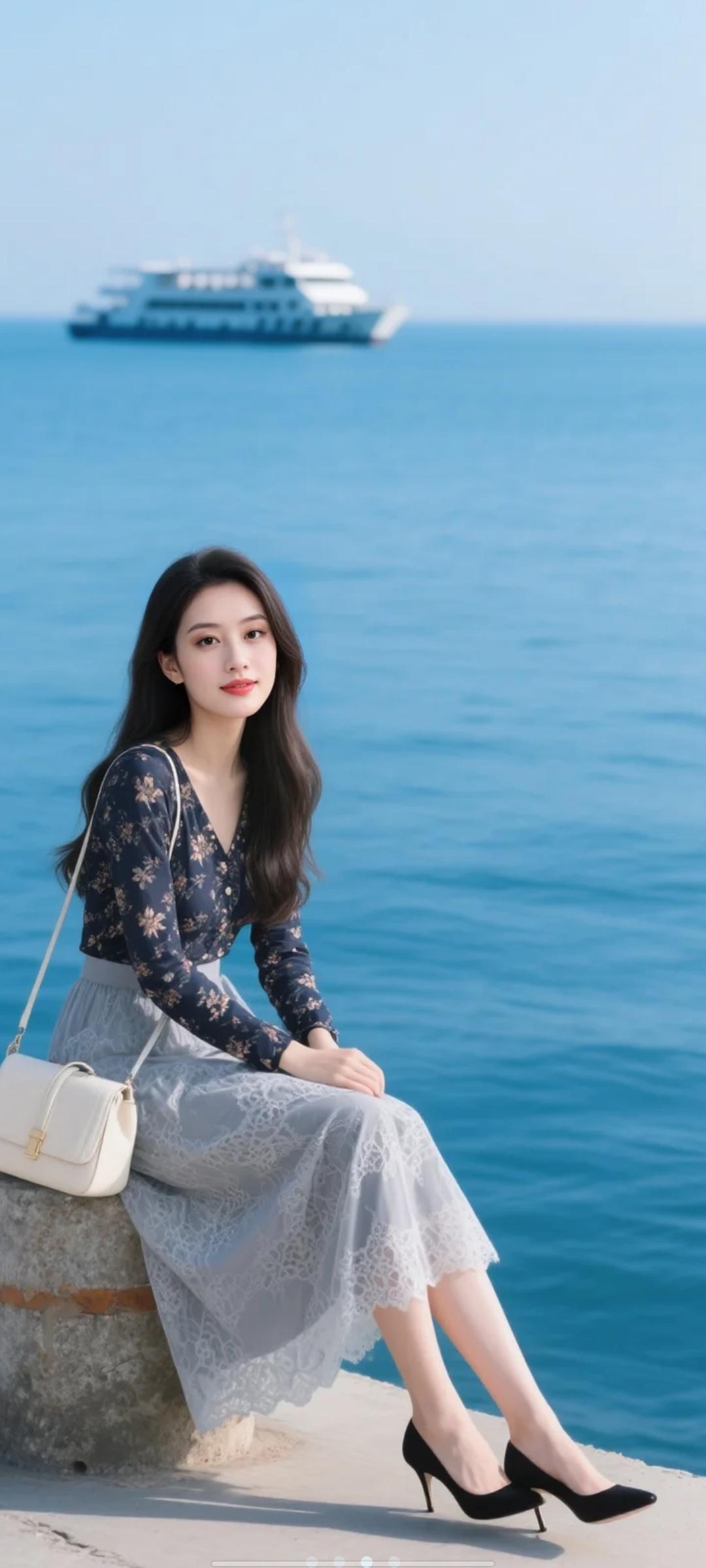 海边度假穿搭指南，优雅蕾丝裙搭配精致手袋，尽显夏日风情！