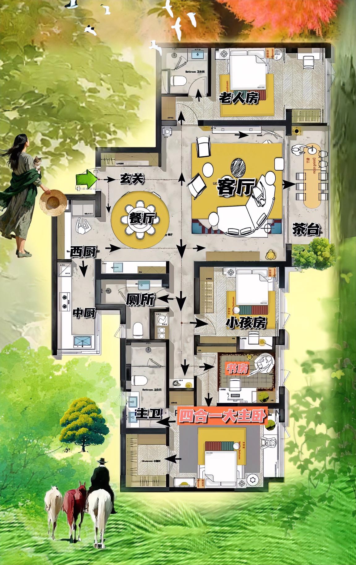 这户人家真不赖,意难平三房,这173㎡长脸,格局是准,狠,灵,这气气势,已经到化