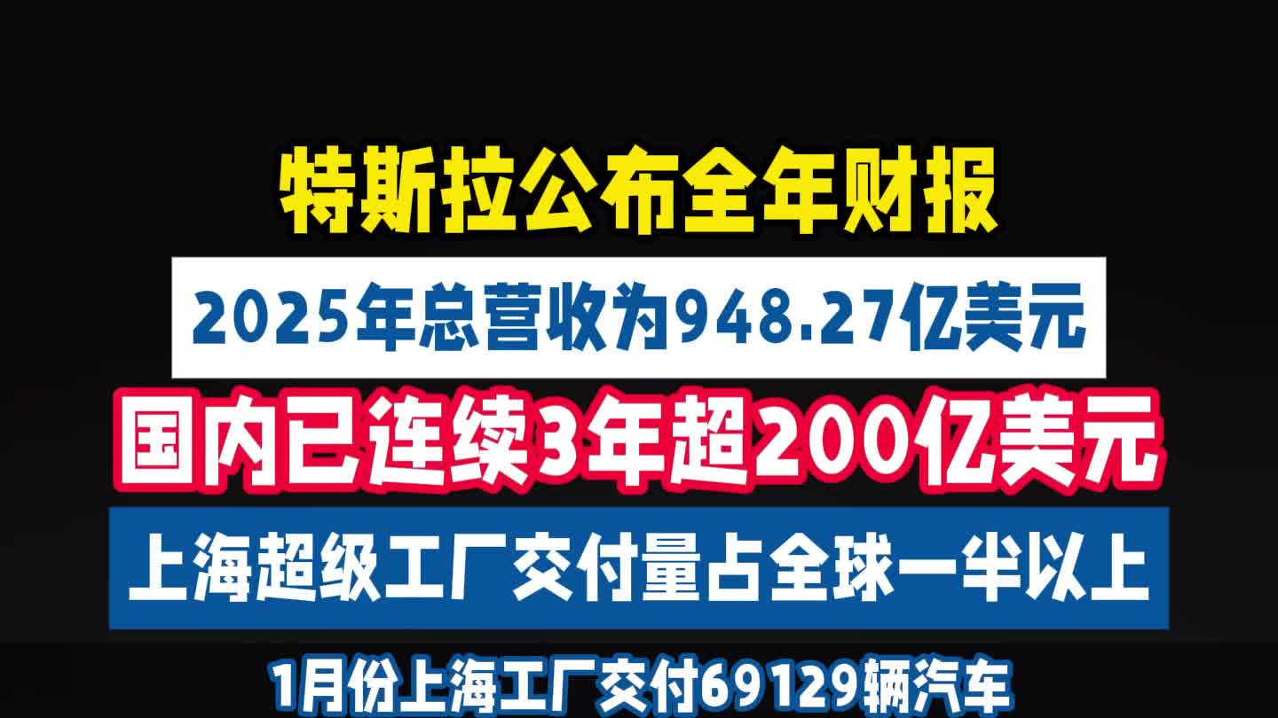 特斯拉2025财报出炉：中国市场连续三年营收突破200亿美元