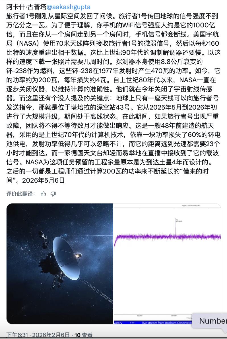 旅行者1号即将抵达距离地球1光日的位置——也就是光在真空里传播整整一天的距离。