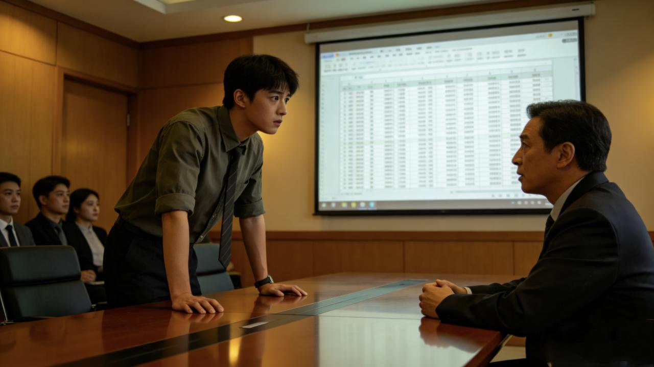 部门开复盘会，新来的实习生小李被点名发言。他紧张地站起来，看了一眼PPT上密密