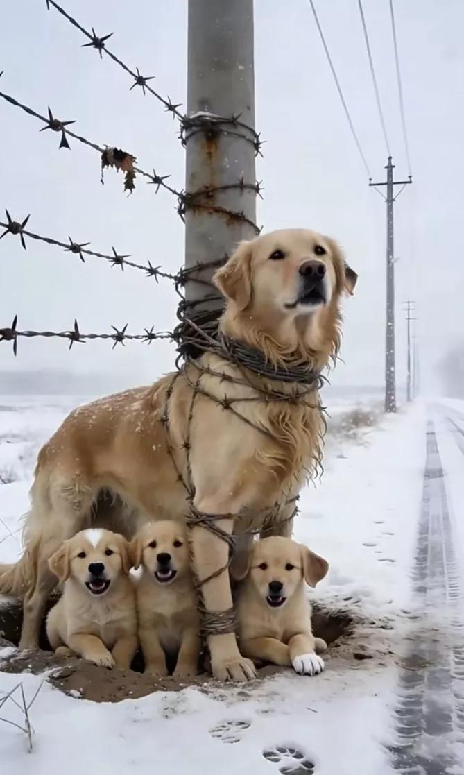 泪目了！12月23日报道，郊外，暴风雪真大，路都快看不清了，一条小路边，一根电线