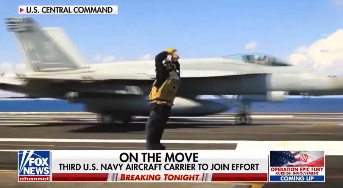 据福克斯新闻，美国海军第三个航母打击群（以乔治.布什号为核心）预计将在3月底前