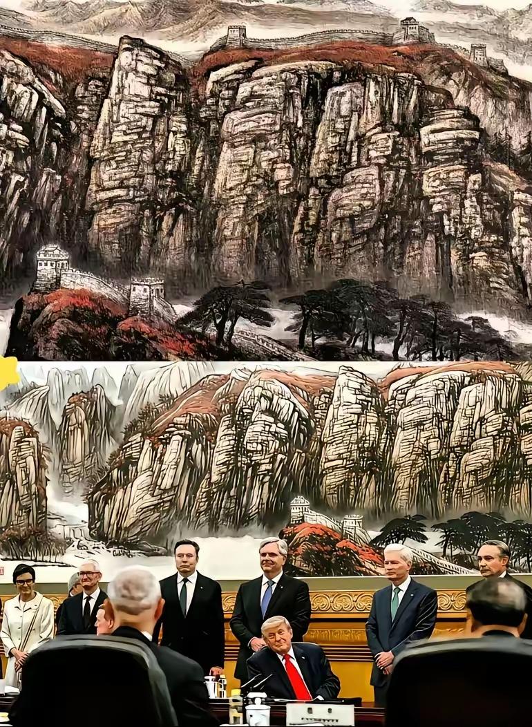 白宫发的这张照片，最抢镜的不是川普，也不是马斯克，而是这幅名画《幽燕金秋图》！