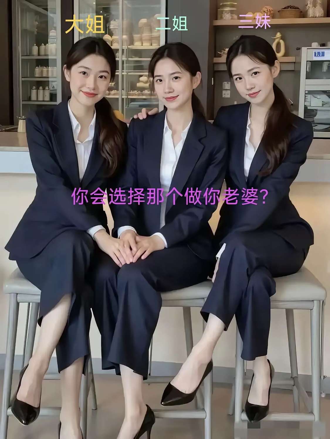 假如是你，你会选择哪个做你老婆呢？这三位气质不凡的小姐姐同时坐那里谁看了都想