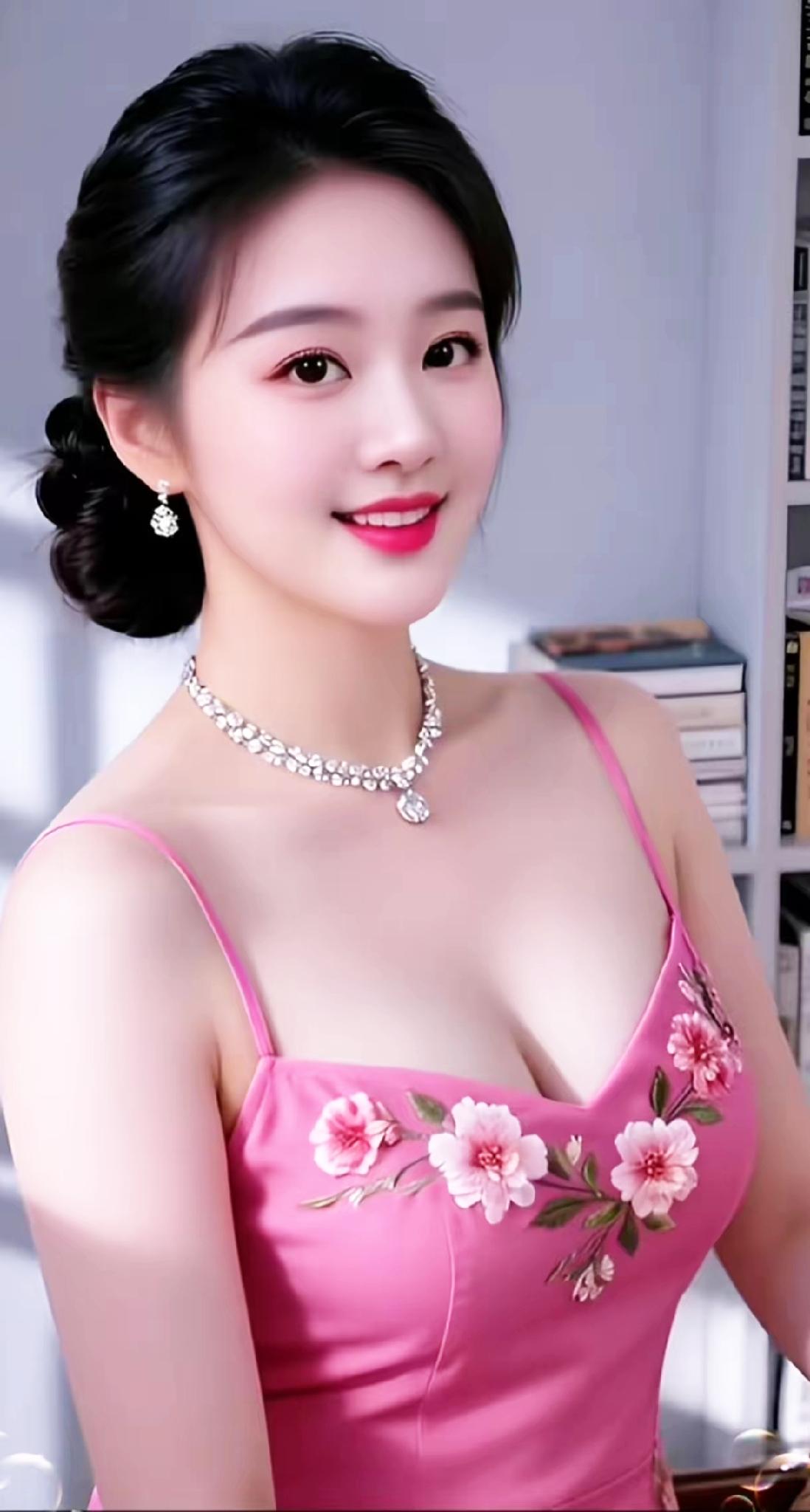 优雅粉裙，花海盛放，闪耀珠宝，尽显迷人魅力！🌸✨