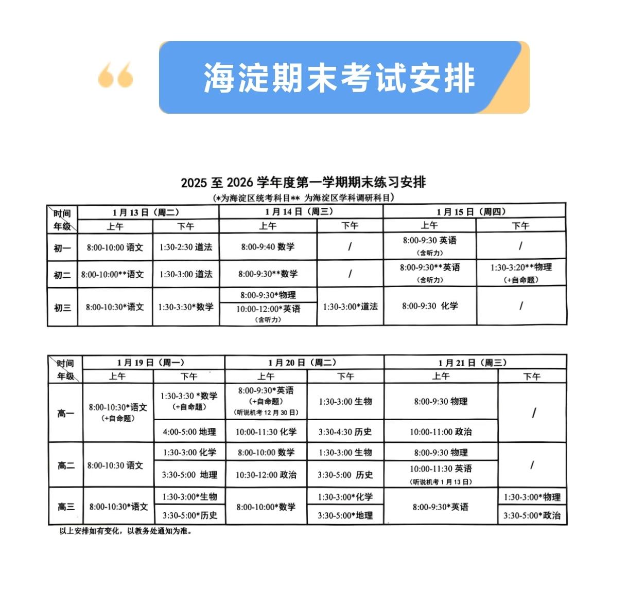 不再全区统考！海淀部分年级不再组织全区期末统考，想知道自己孩子在全区排名的家长得