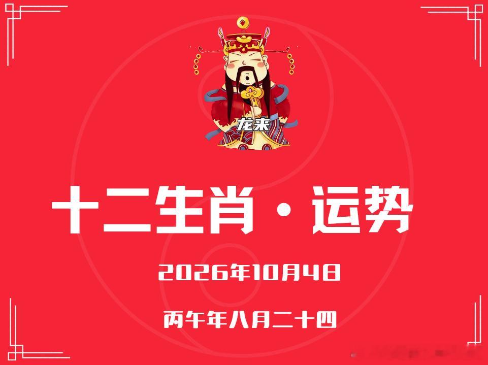2026年10月4日农历八月廿四十二生肖日运行动指南今天周日，干支组合为丙午年丁酉月辛亥日。今日吉时