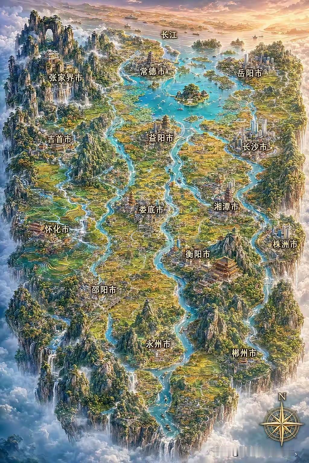今天才知道，湘江北流入到洞庭湖，洞庭湖与长江连接一片。长江向东入海。