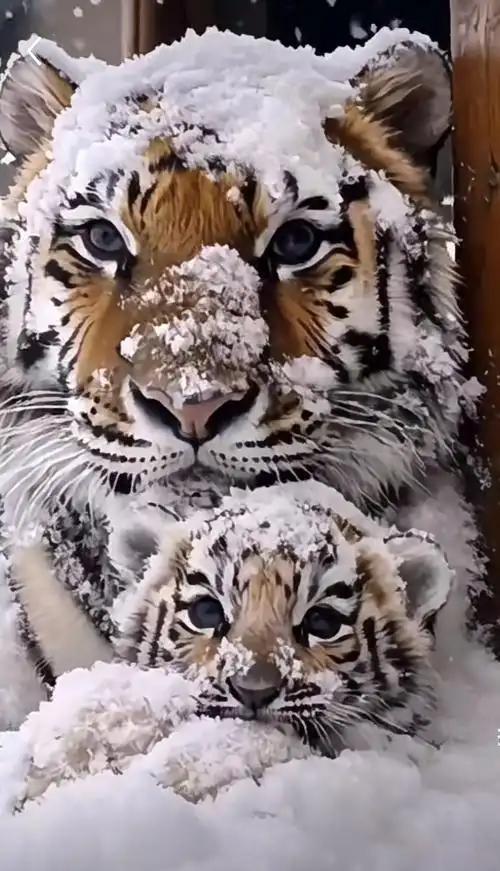 在零下四十度的东北雪原，东北虎盘踞雪地酣睡时，呼出的白气在寒风中凝成冰晶，身下积