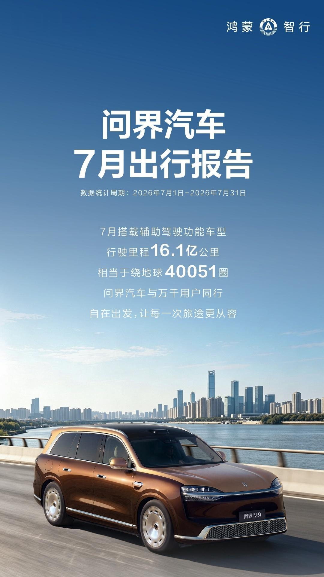 问界发布7月出行报告，一组智驾数据很有说服力！7月搭载辅助驾驶车型累计