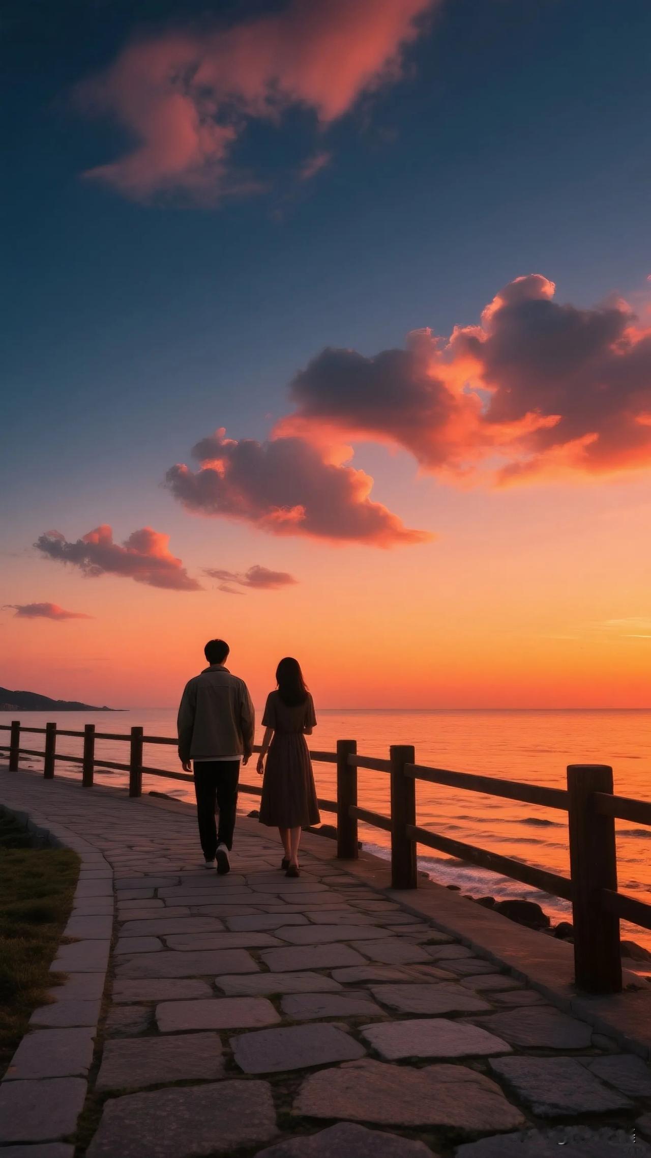 漫步海边，夕阳下的浪漫时光🌅👫