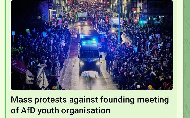 德国抗议选择党AfD青年组织成立🛑1.数万示威者封锁德国中部黑森州Gi