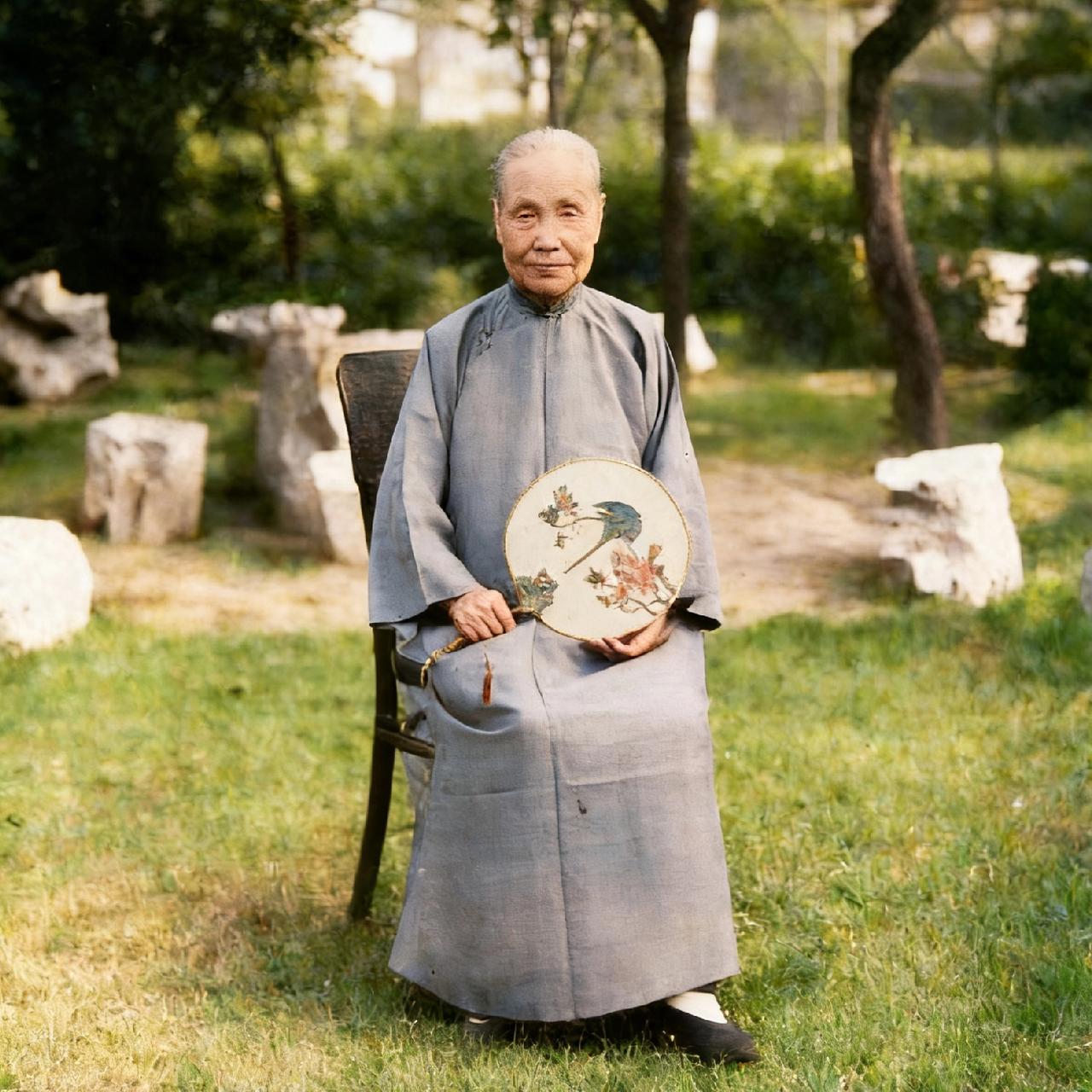 1940年，曾国藩的小女儿曾纪芬，一张罕见的留影，照片里的她端坐于椅上，彼时虽已