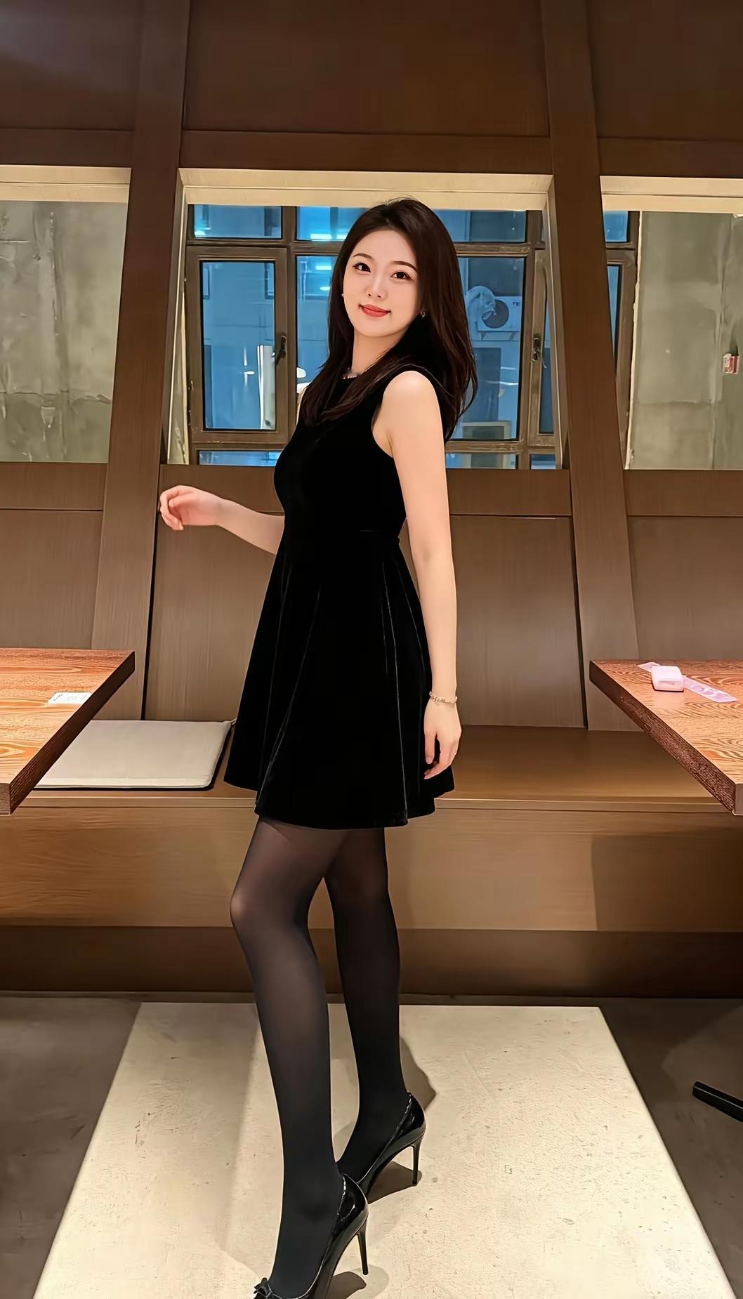 黑裙映窗影，笑语入画来。