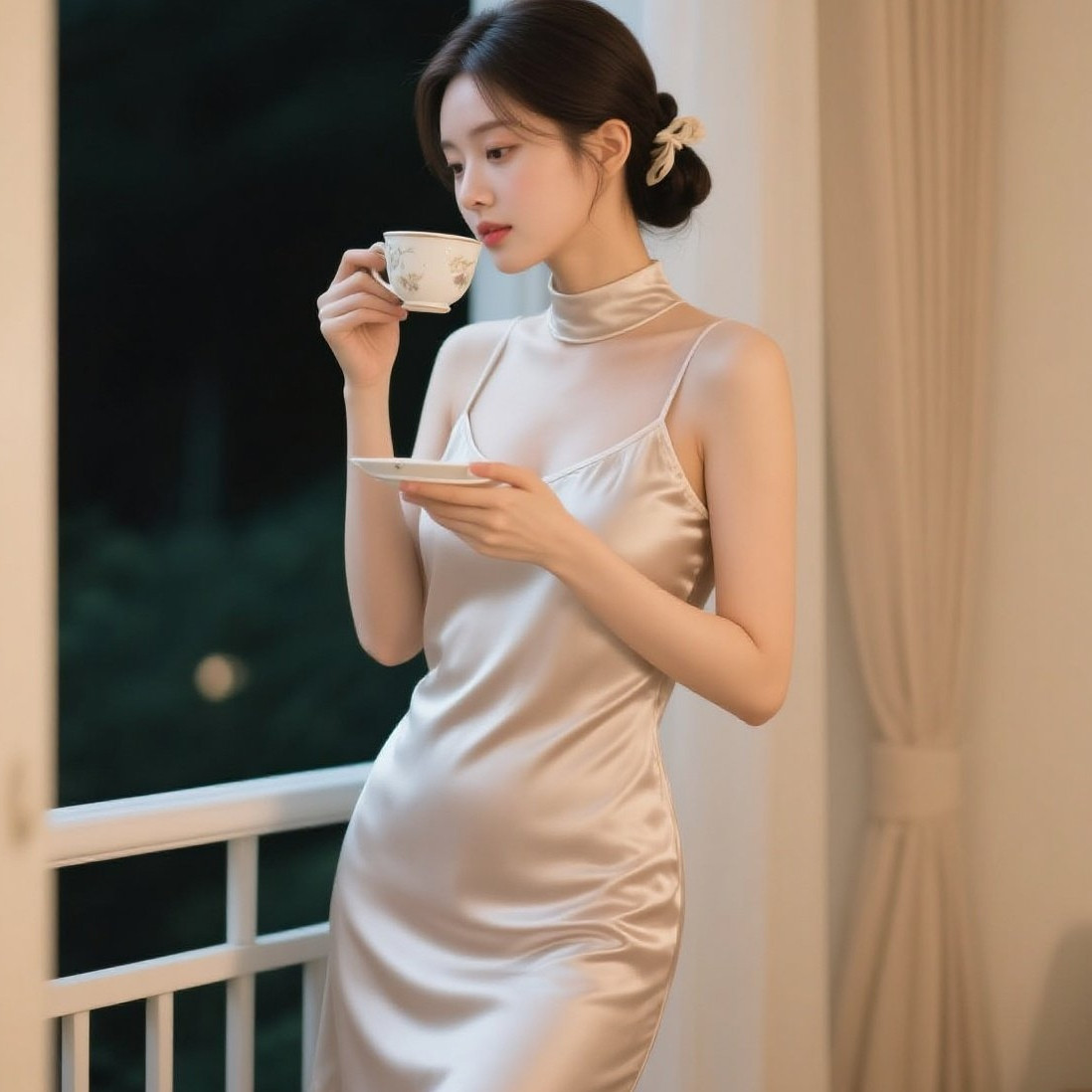 婀娜佳人曲线优，真丝裙下尽风流