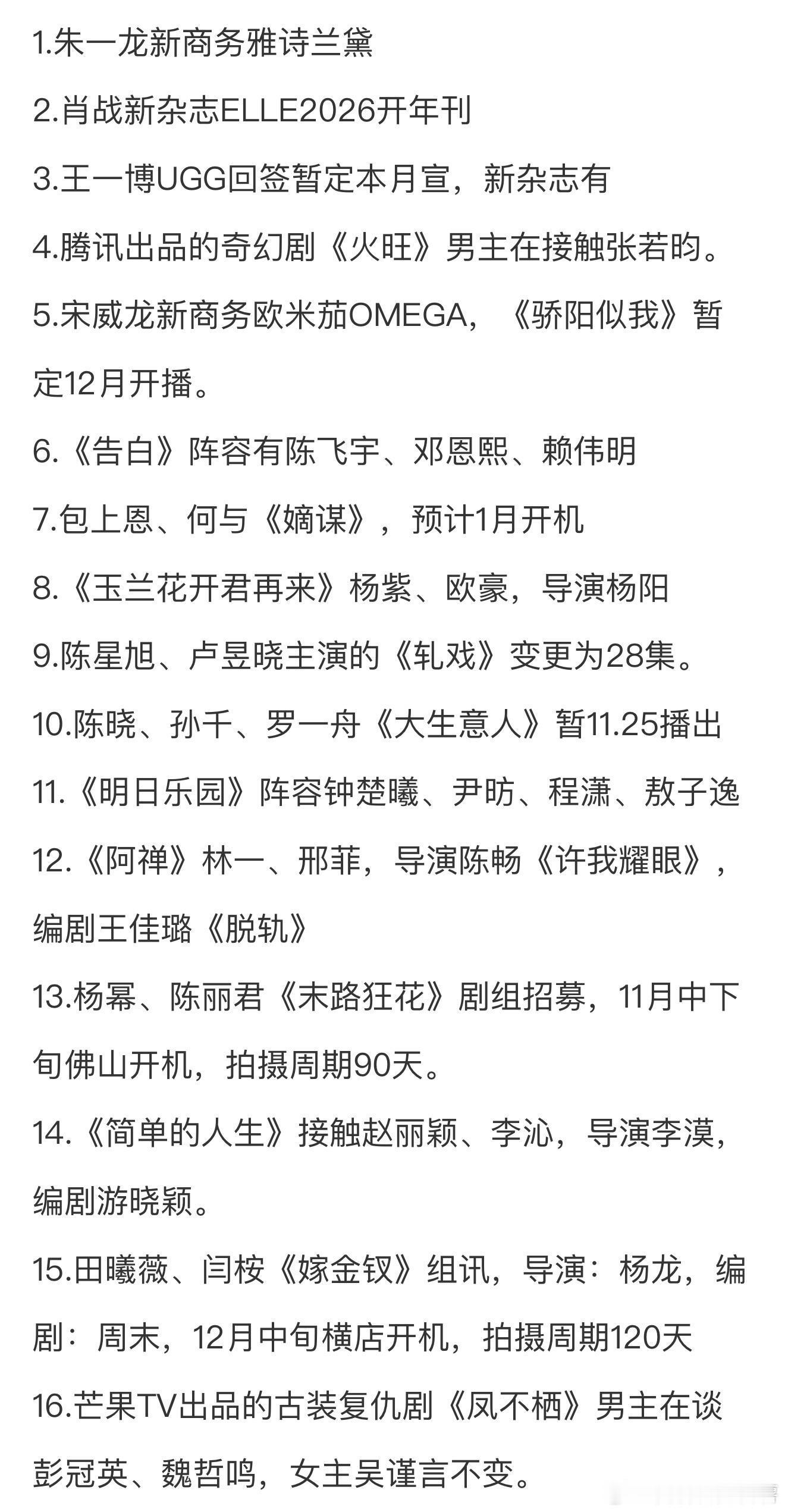 11.5圈内小🍉1.朱一龙新商务雅诗兰黛2.肖战新杂志ELLE2026开年刊3