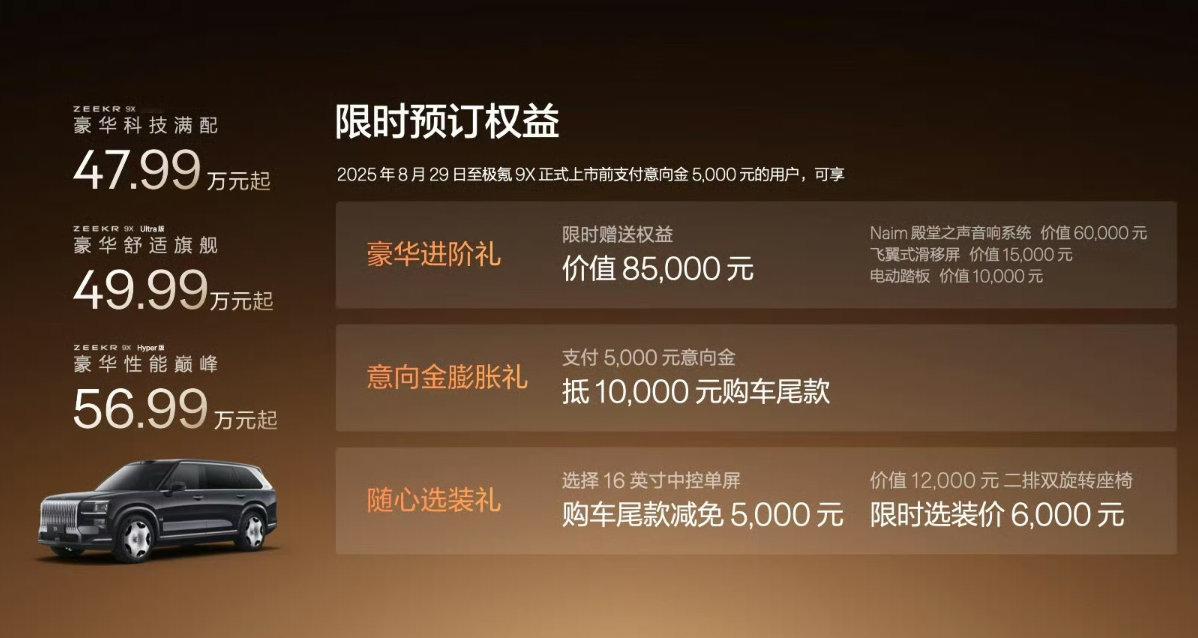 中国新一代豪华旗舰开启预售极氪9X极氪9X预售价格出来了47.99万-56.9