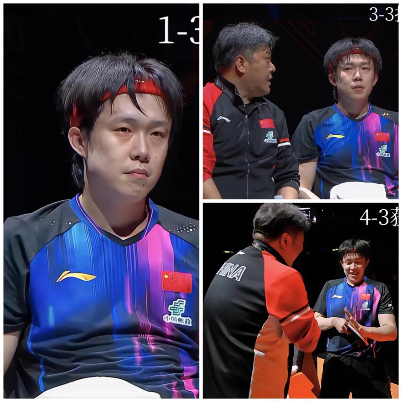 王楚钦的脸…1-3落后时，他坐在教练身边，脸色沉得能滴出水，眼神里满是黯淡，