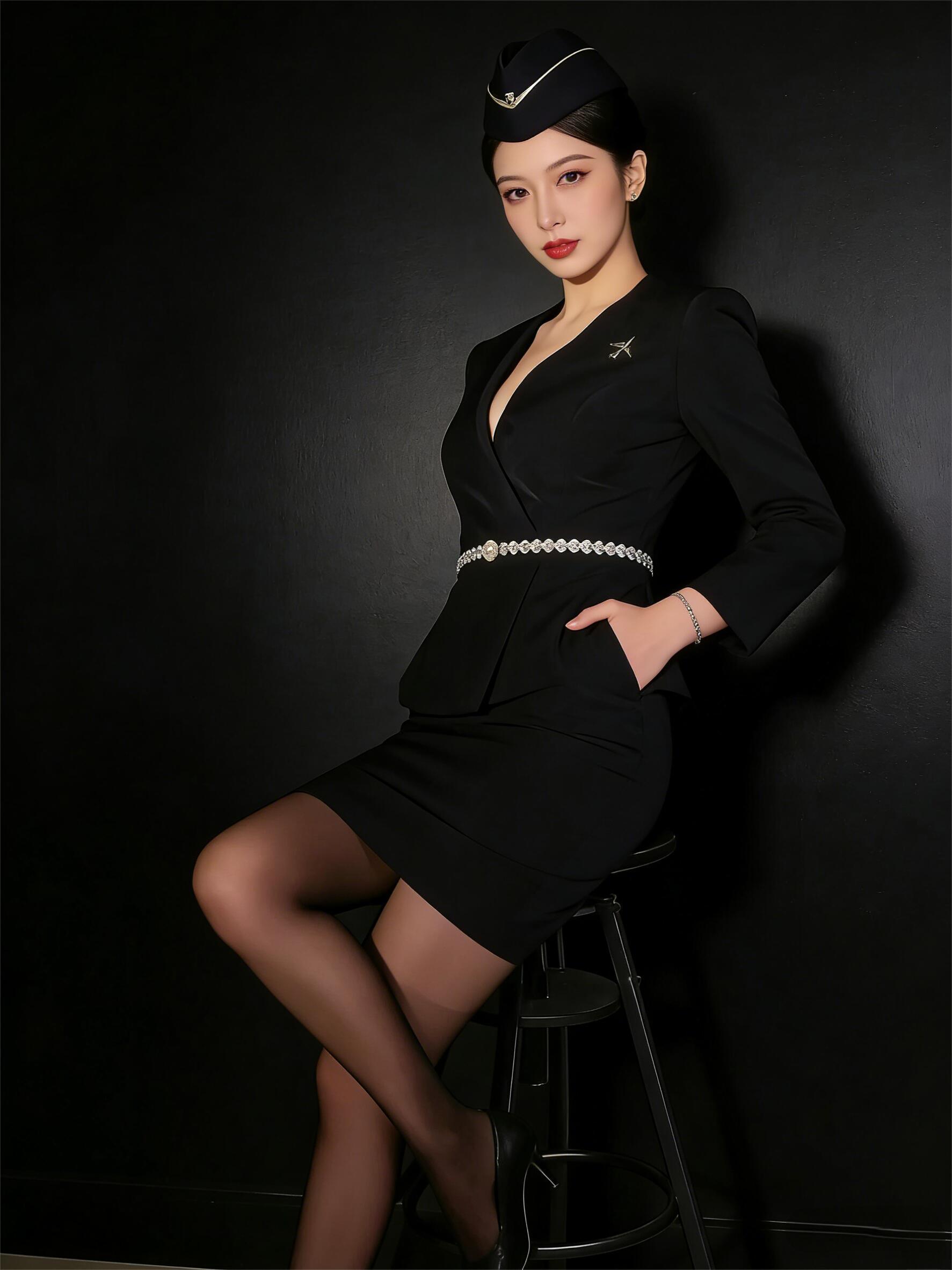 私人航空空姐全黑制服✨高级感直接拉满