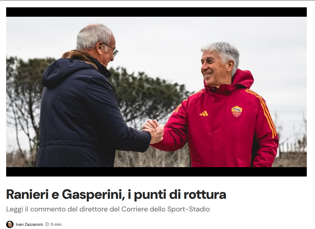 罗体主编Zazzaroni的评论文章：拉涅利与加斯佩里尼，决裂点。在长达半个多世