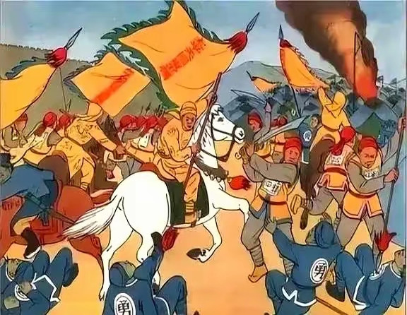 1855年，太平军将领李开芳率部放下武器，走出冯官屯，向清军投降，李开芳见到清军主将僧格林沁后，跪倒