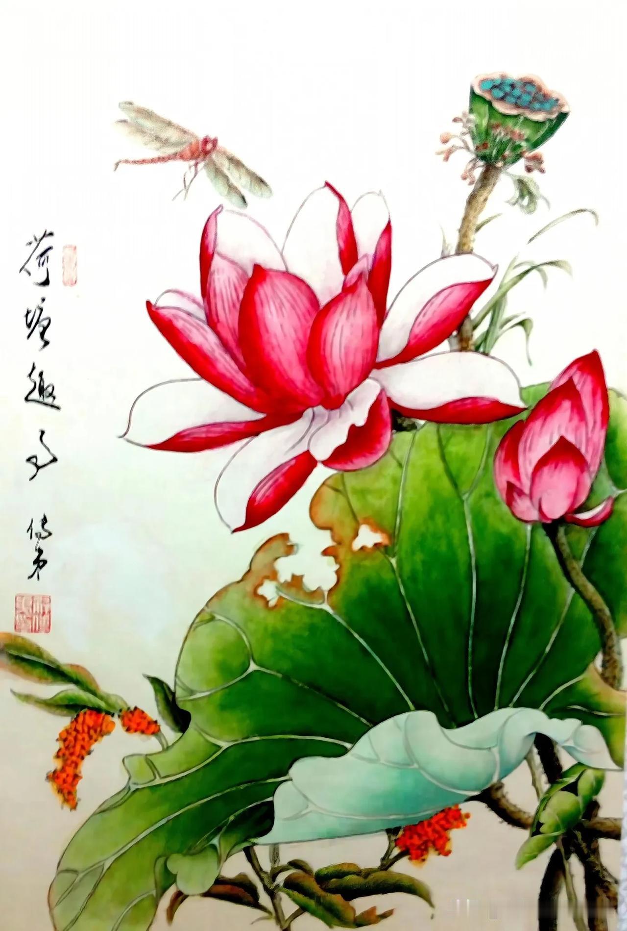 荷塘月色，蜻蜓点水。