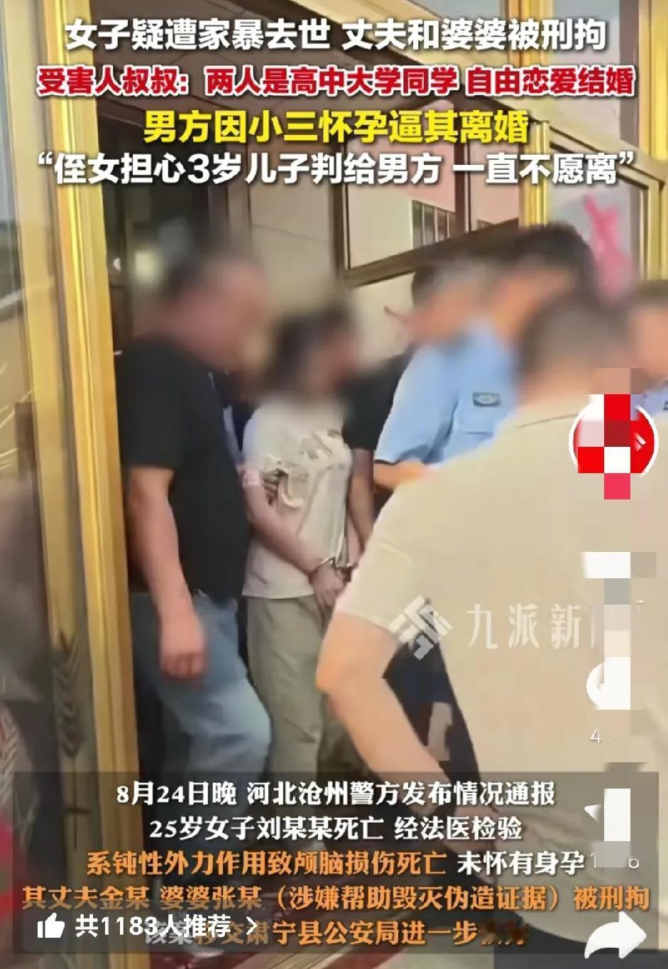 25岁女子遭家暴身亡，婆婆协助毁灭证据，家暴零容忍，司法亮剑严惩施暴者。河北