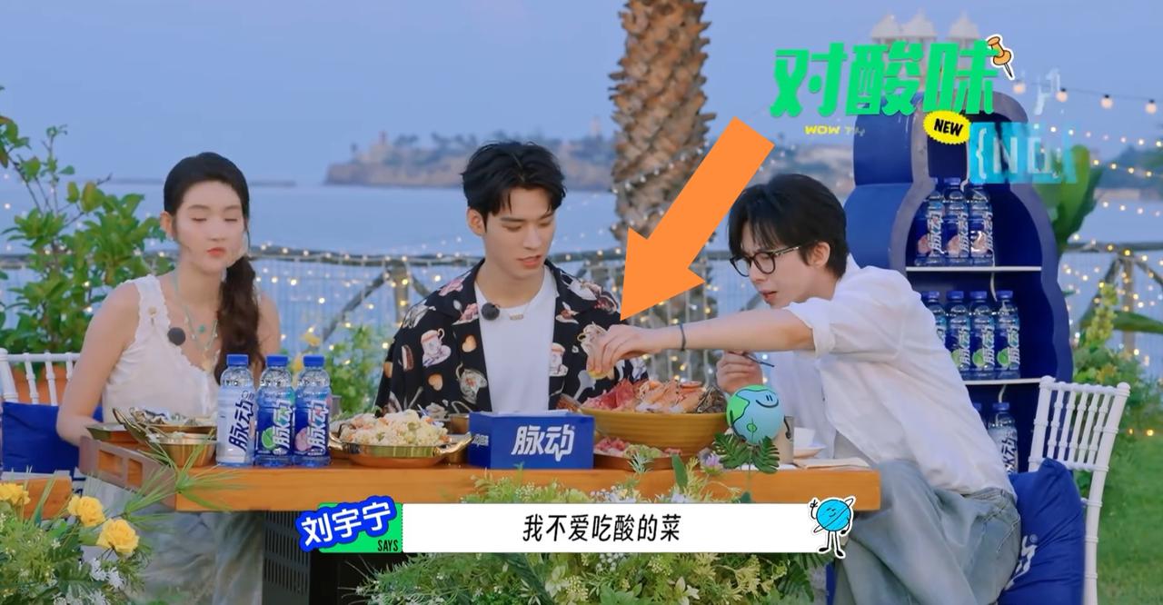 刘宇宁忍受不了酸的，但是为了龚俊一个劲往菜里加柠檬汁。龚俊，刘宇宁，王