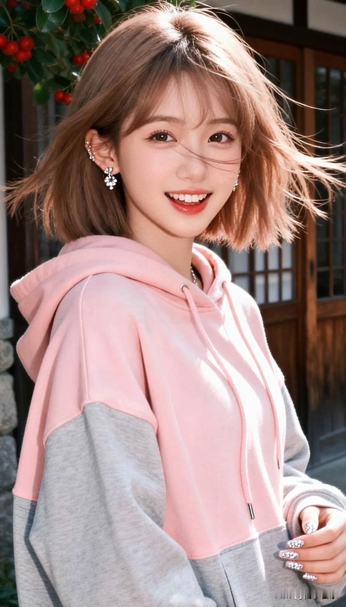 元气小姐姐穿搭指南💖粉色卫衣+自然妆容，甜美满分！😊今日分享随手拍照片手机