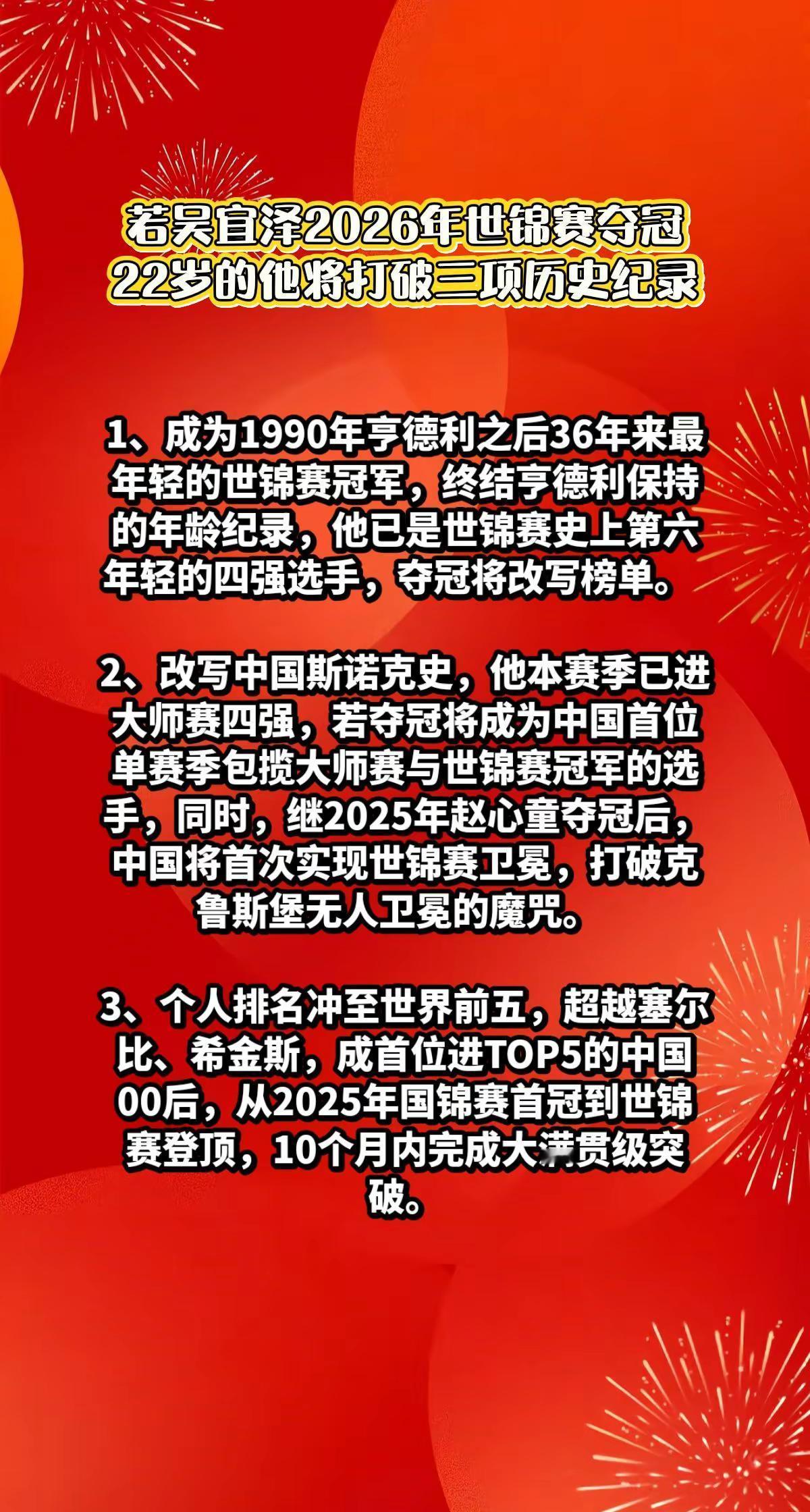 若吴宜泽世锦赛夺冠，他将会改变这3个历史。