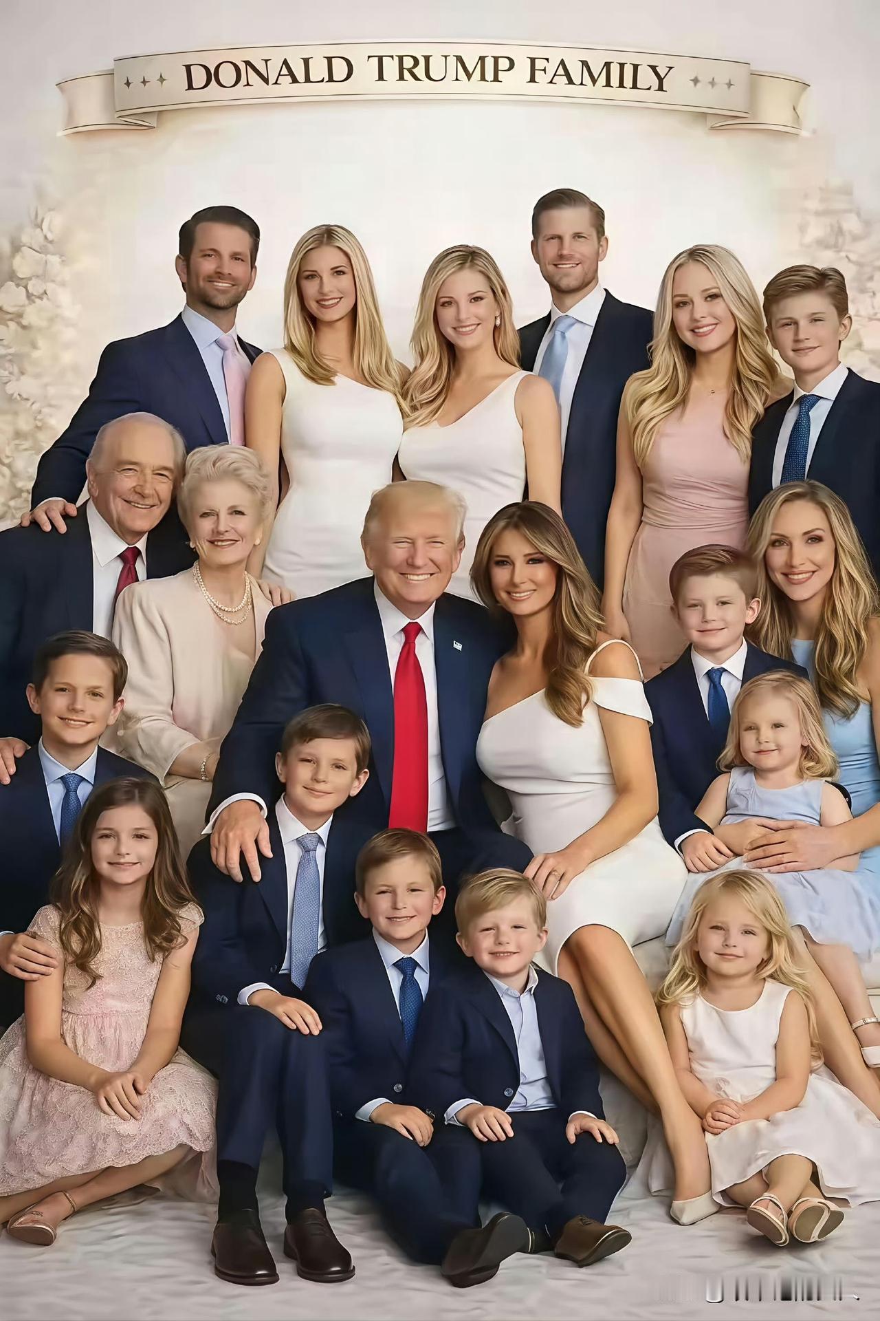 夜深了，分享图片。特朗普全家福。网友:特朗普忙着做生意是对的？[比心][捂脸