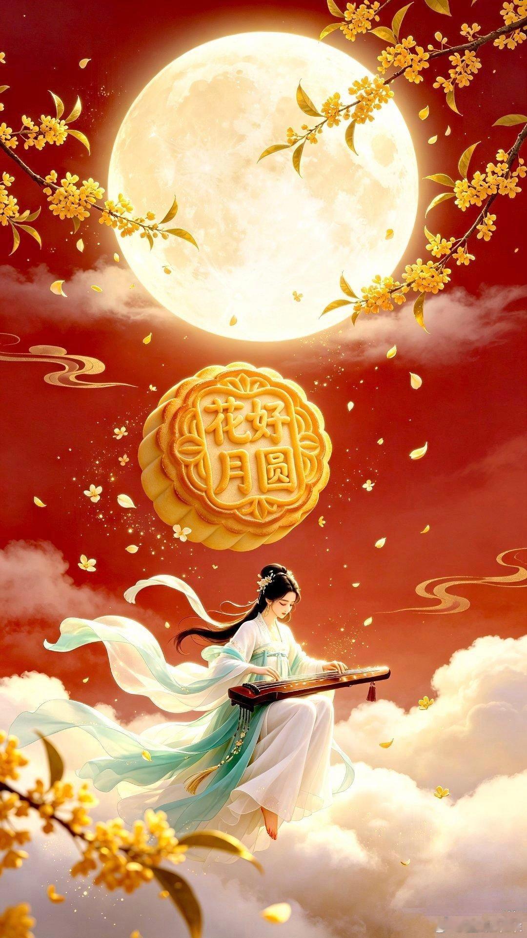 古风琵琶音律仙子赏月赏花赏秋香中秋节壁纸​​​