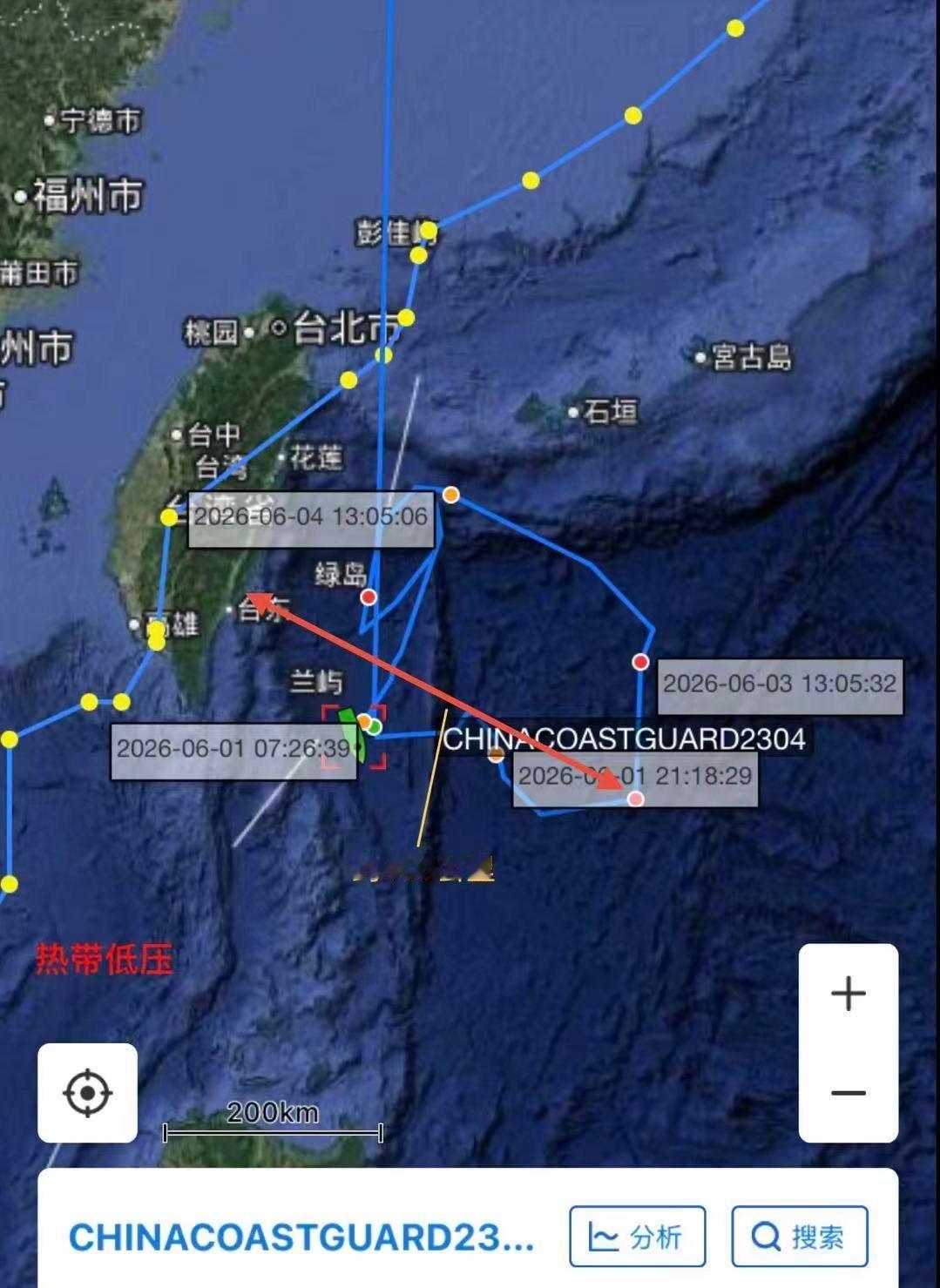 中国海警2502舰与2304舰编队位于台岛以东海域进行巡查执法——查到了2304