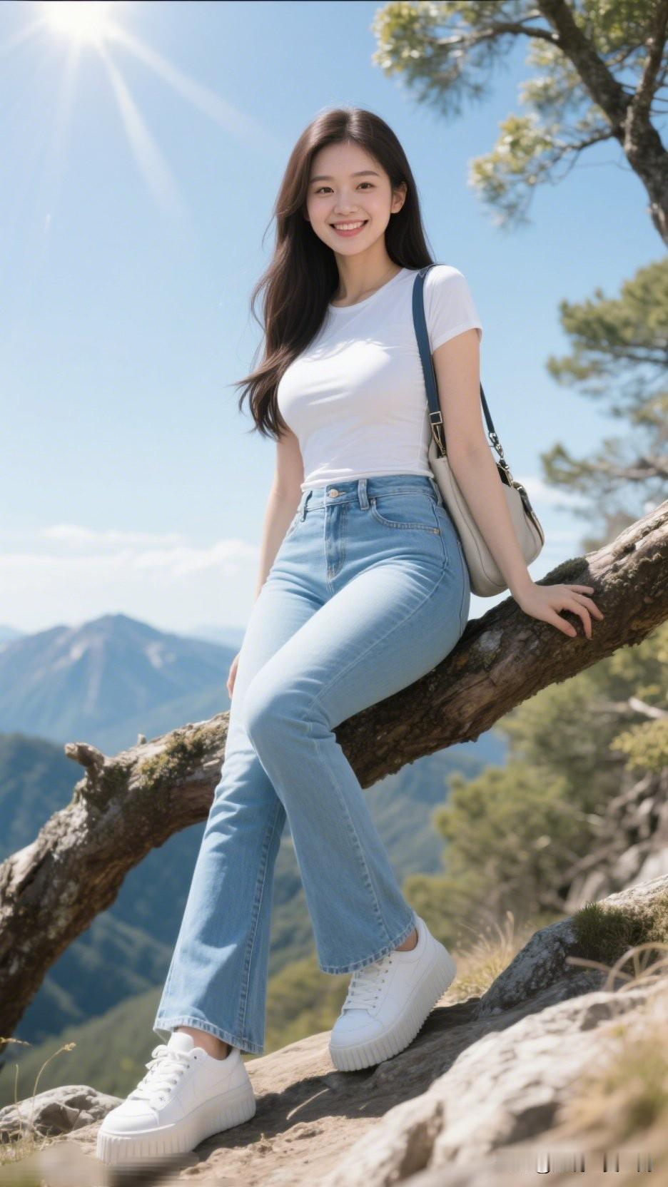 山高水长，笑看人间。随手拍的风景照阳光明媚的午后，少女在山间微笑，清新自然，元