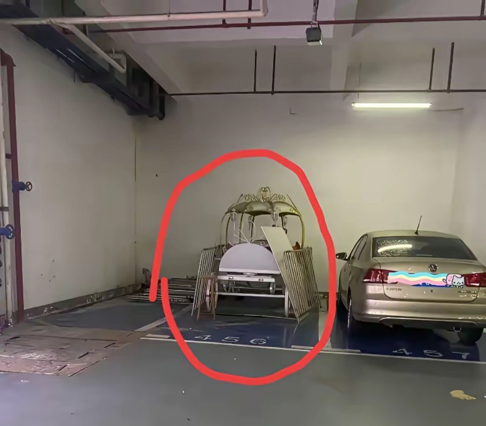 谁看得懂?业主自家车位不停车，放上别的东西，属实搞不懂这番操作。