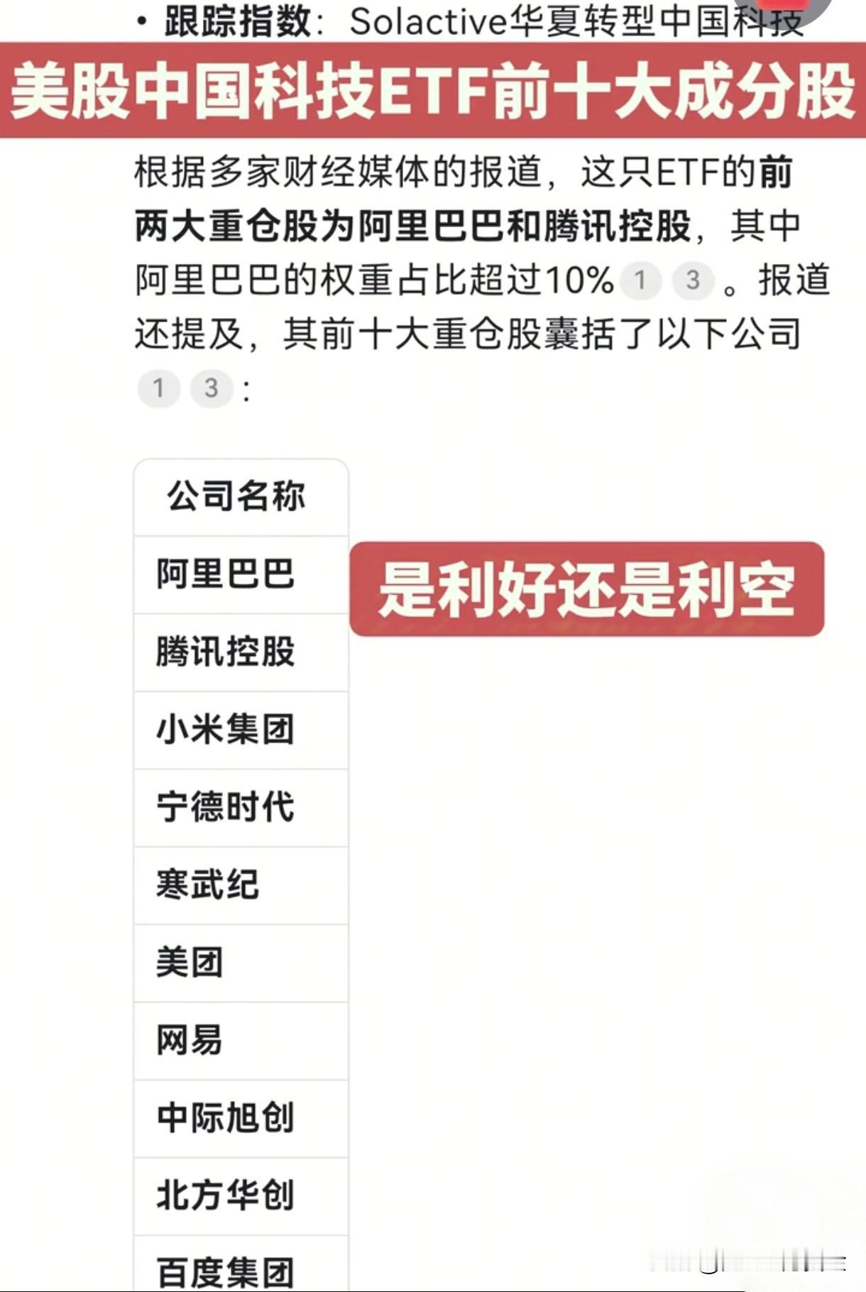 美中国科技ETF前十大成分名单公司名称阿里巴巴腾讯控股小米集团宁德时代
