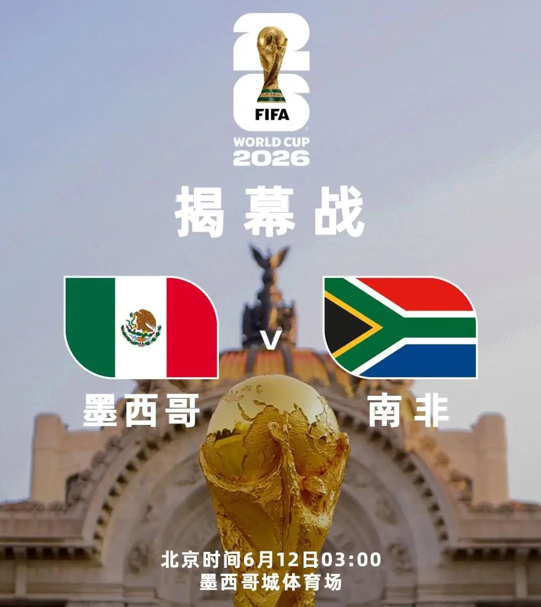 【2026年美加墨世界杯揭幕战（墨西哥-南非）预测！】　　当地时间2026年6