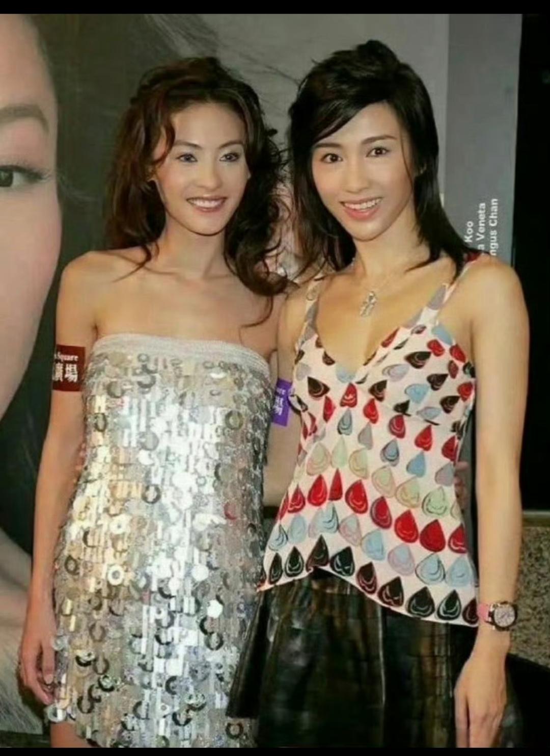 当年没有美颜和滤镜的情况下，张柏芝和一位女性的靓丽美照！只是不知道她旁边的这个